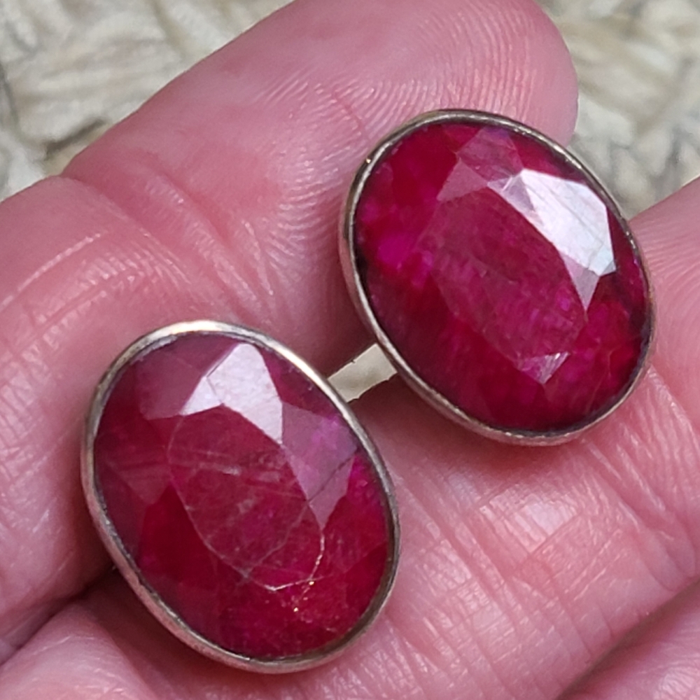 925 Vintage Natural Ruby Cufflinks Mens Cuff Links Sterling Silver Huge 15g